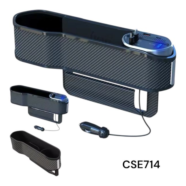 PORTA OBJETOS CON CARGADOR TIPO C/IPHON Carbon + 12V