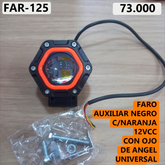 FARO AUXILIAR NEGRO C/NARANJA 12VCC CON OJO DE ANGEL UNIVERSAL