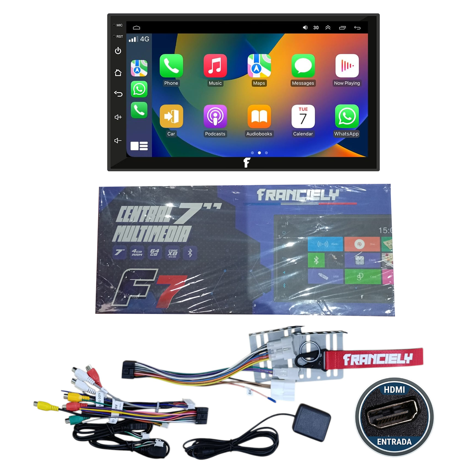 PANTALLA 7 FRANCIELY F7 4+64 CARPLAY AM/FM 20cmX10cm c/ficha TOYO +HDMI