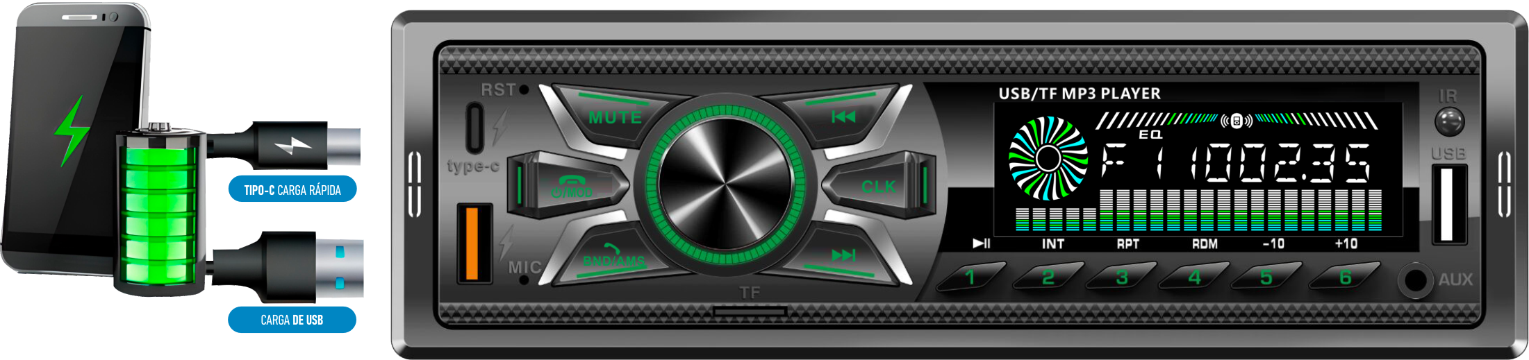 AUTO RADIO FRANCIELY MP3 BLUETOOTH AM/FM CARGADOR C