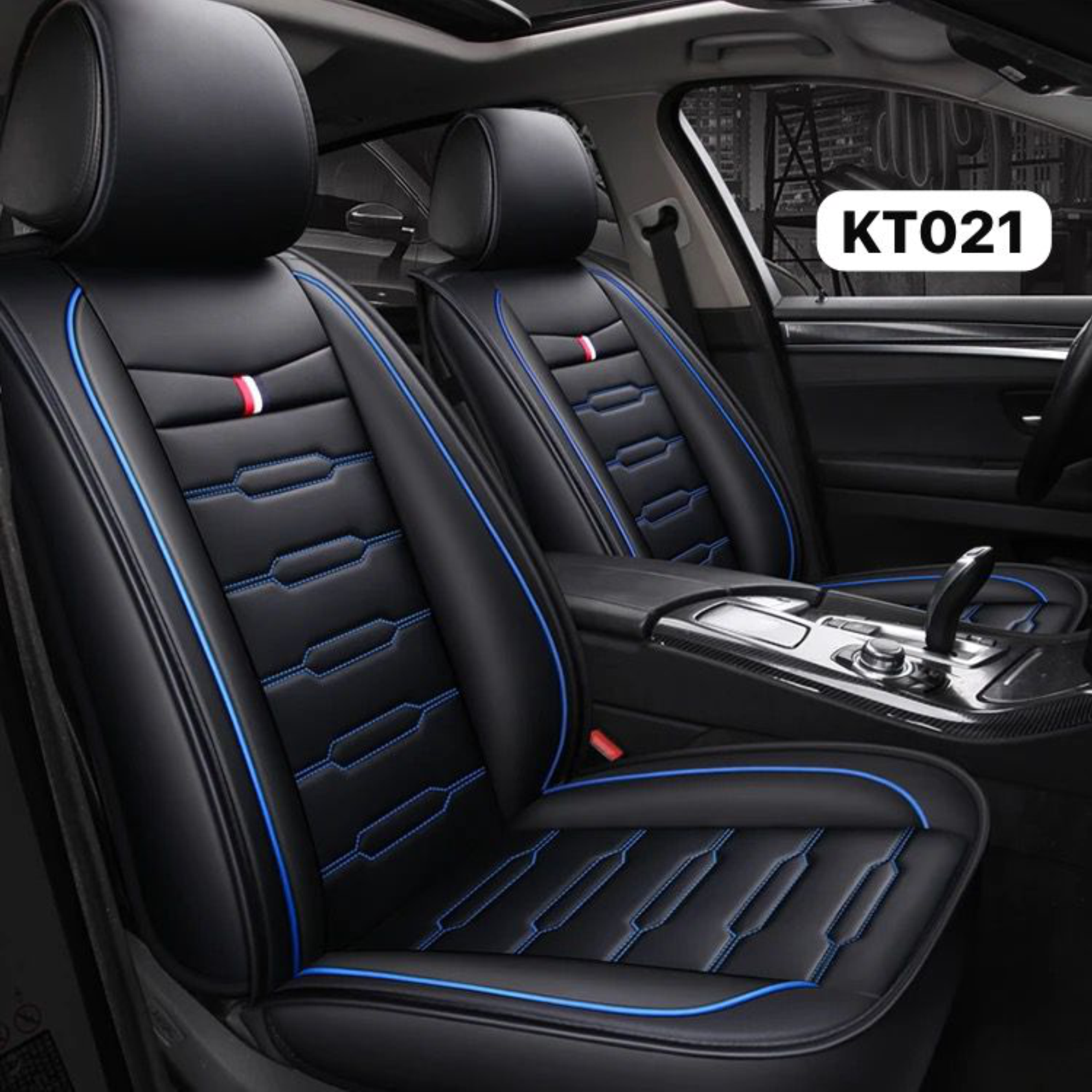 CUBRE ASIENTO FRANCIELY BLACK/BLUE LINE 2pcs