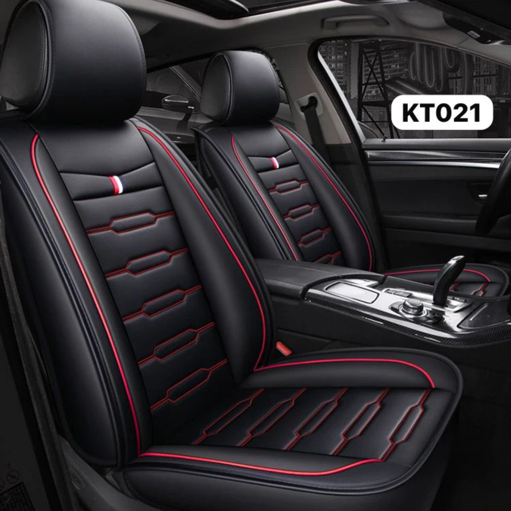 CUBRE ASIENTO FRANCIELY BLACK/RED LINE 2pcs