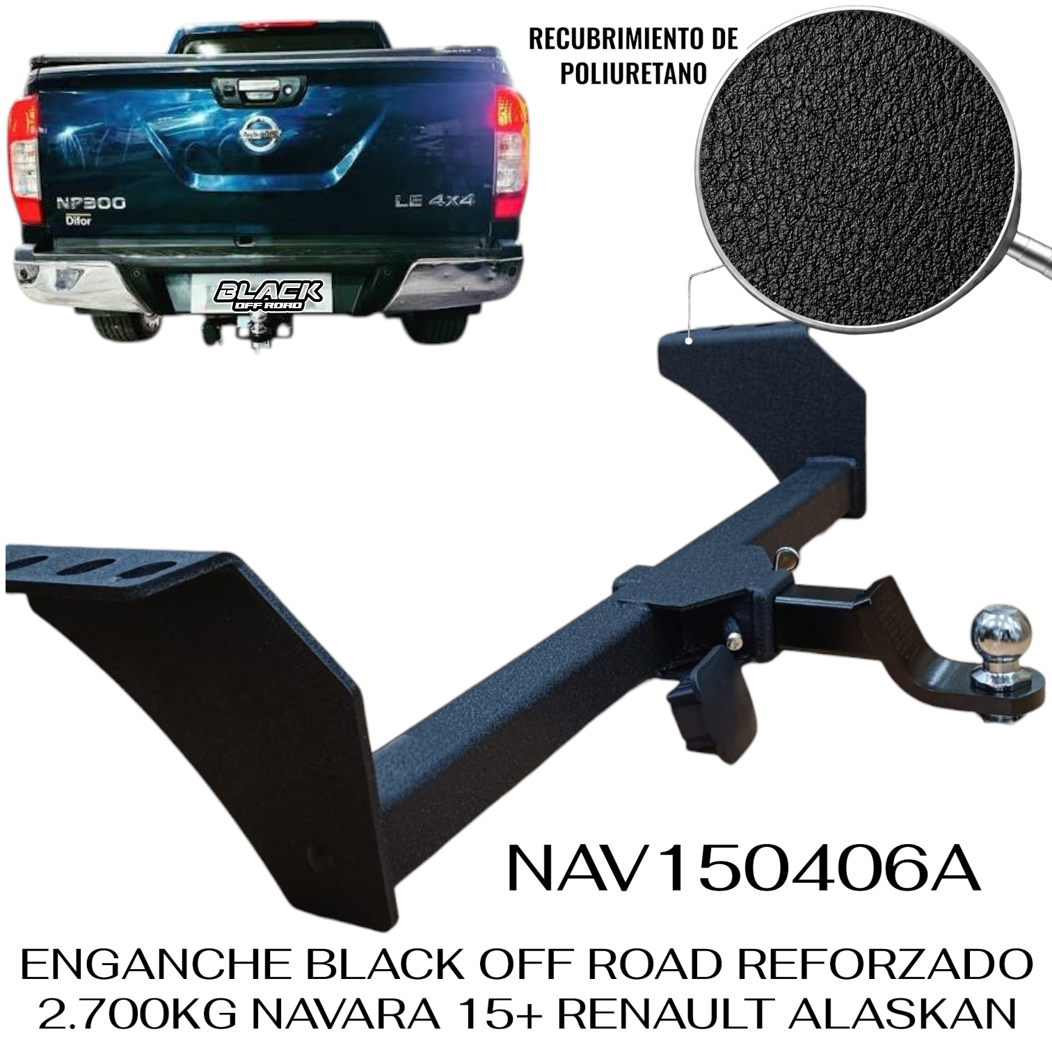 ENGANCHE BLACK OFF ROAD REFORZADO 2.700KG NAVARA 15+ RENAULT ALASKAN