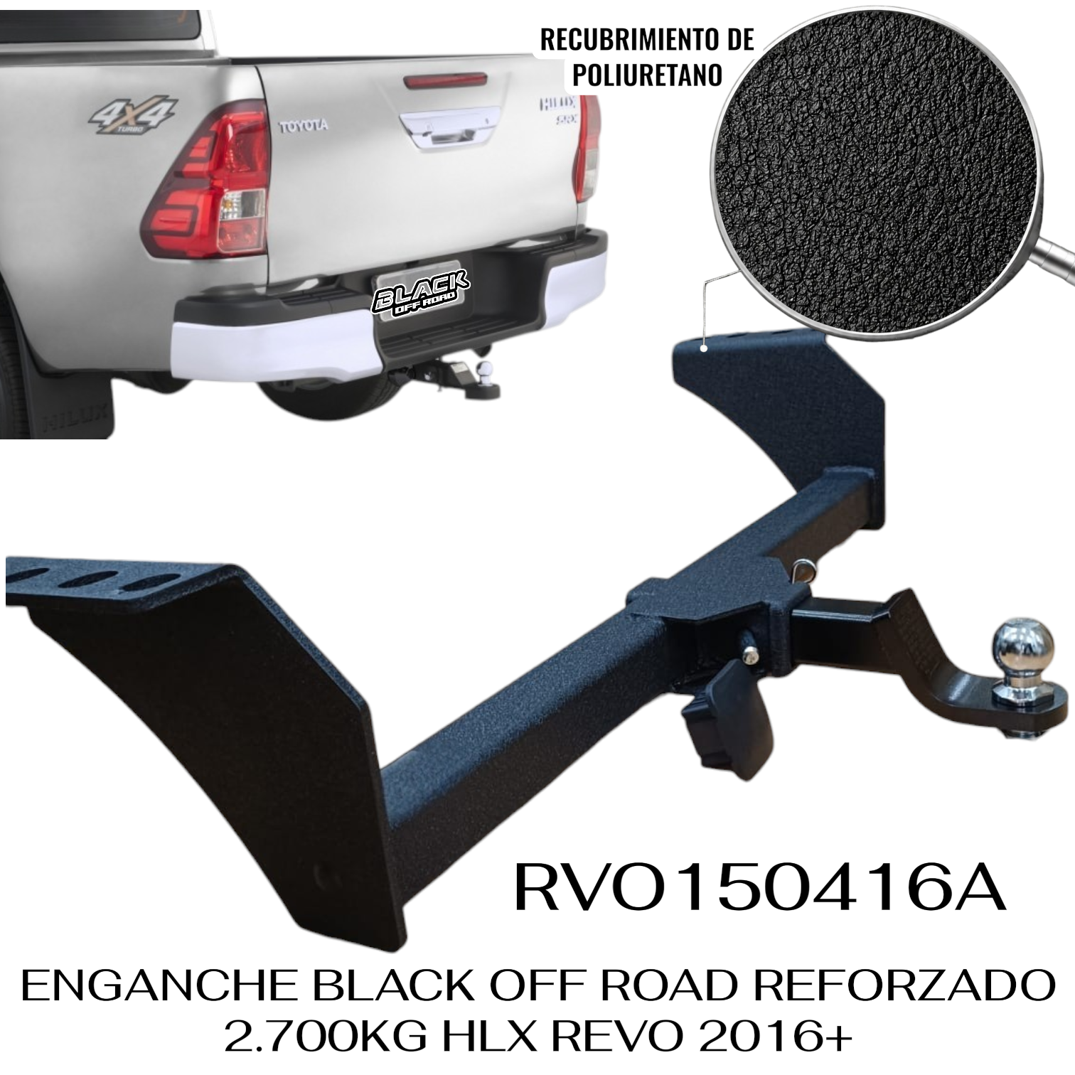 ENGANCHE BLACK OFF ROAD REFORZADO 2.700KG HLX REVO 16+/ HLX VIGO 06-15
