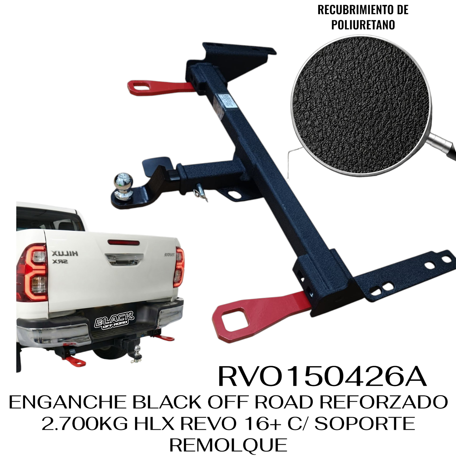 ENGANCHE BLACK OFF ROAD REFORZADO 2.700KG HLX REVO 16+/ HLX VIGO 06-15 C/ SOPORTE REMOLQUE